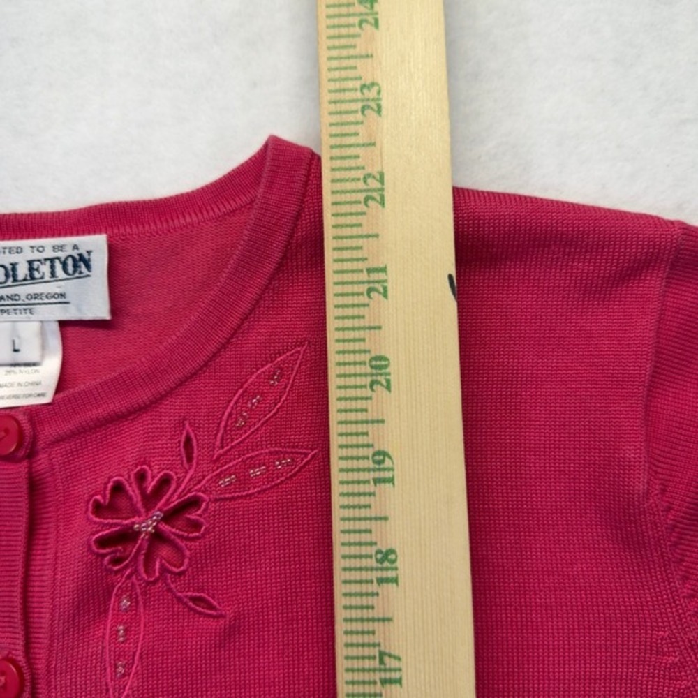 Pendleton Womens PL Silk Blend Cardigan Sweater Pink Beaded Floral Button - Picture 5 of 6